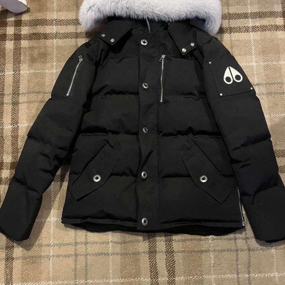 Moose Knuckles Black Puffer with Silver Hood